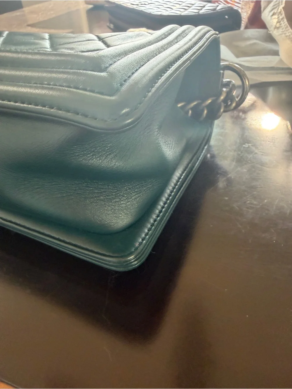 CHANEL Quilted Crossbody Bag in Teal with Gold Hardware
